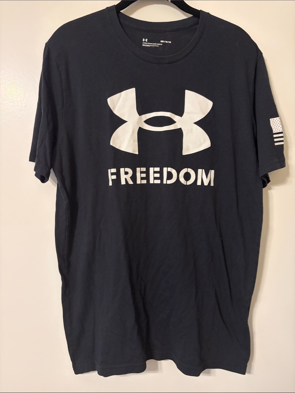 Under Armour Black Short Sleeve Tee with White Logo - Freedom Graphic
